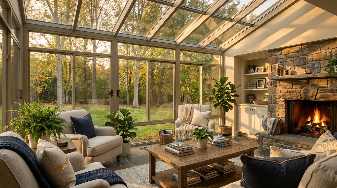 Four-season LivingSpace sunroom interior in a South Jersey home.