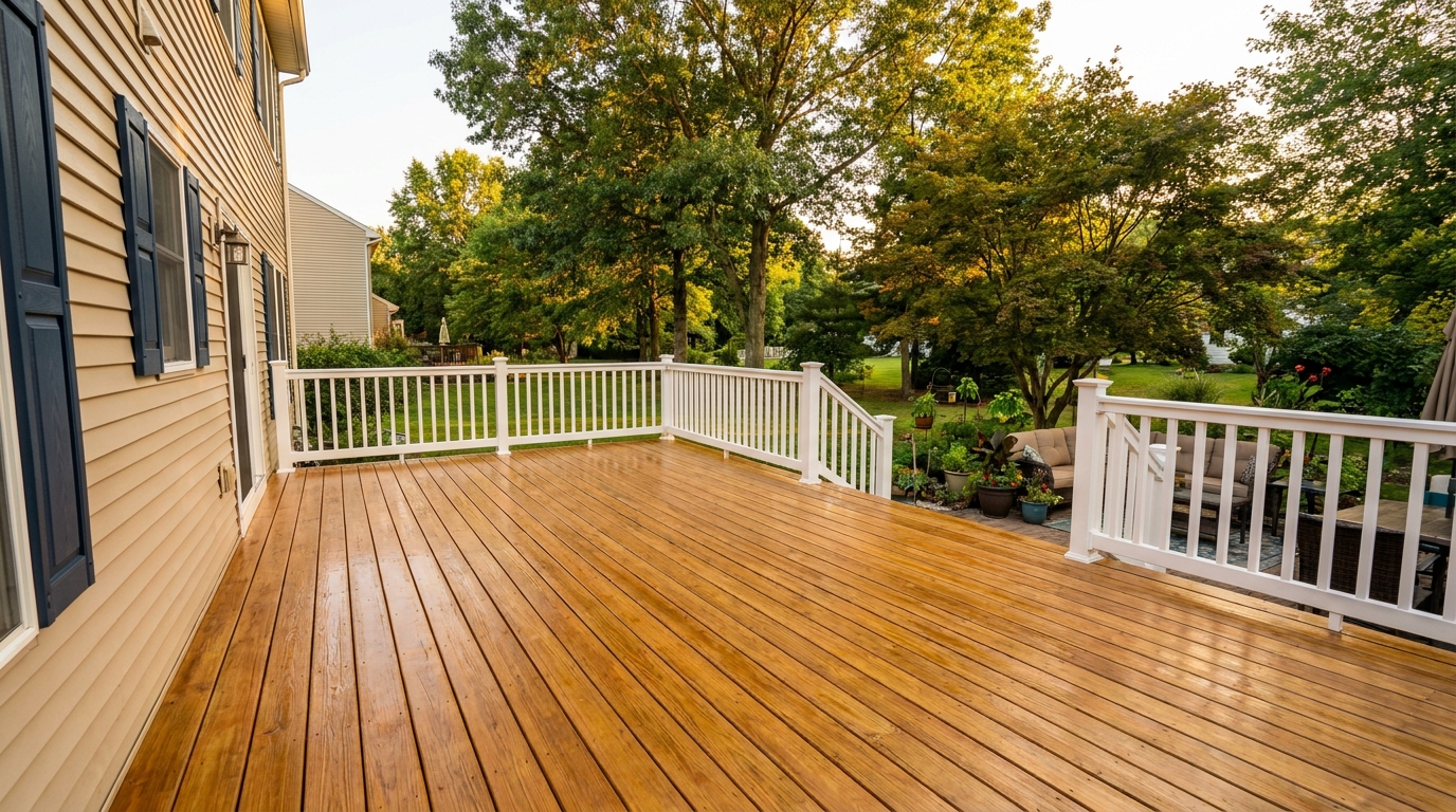Freshly refinished deck surface after resurfacing in South Jersey