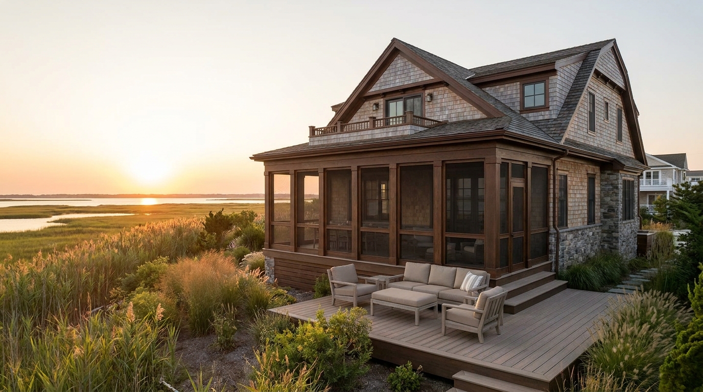 Screened porch on a Stone Harbor, NJ home