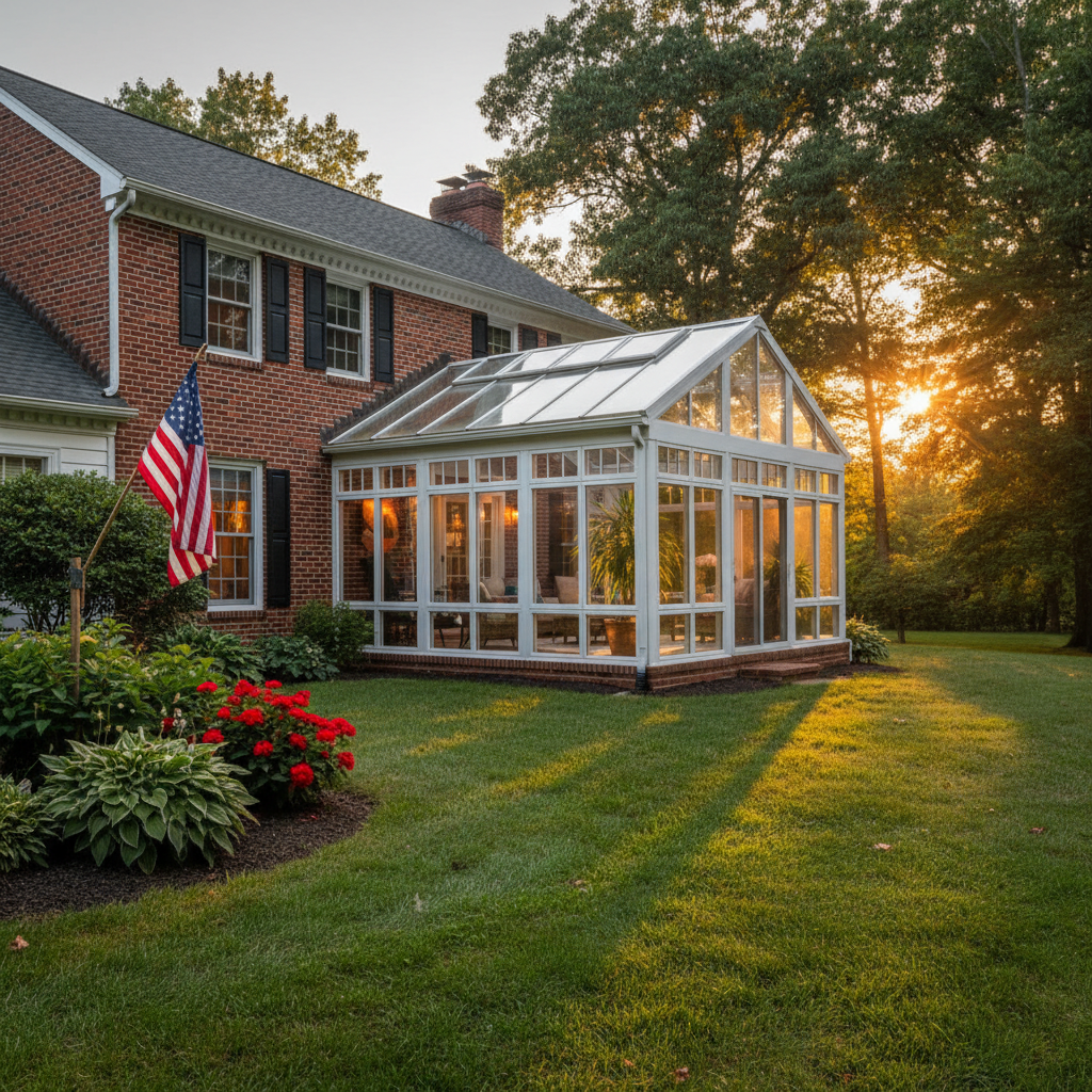 Finished outdoor living space in a South Jersey residential setting with a subtle American flag visible in the background